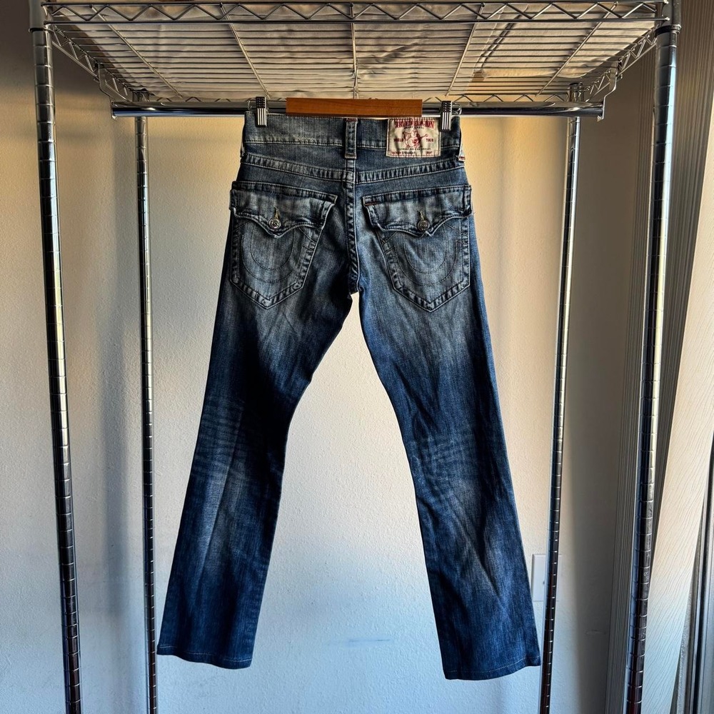 True Religion World Tour Section Straight Flap Jeans Blue 28x30 Y2K Distressed
